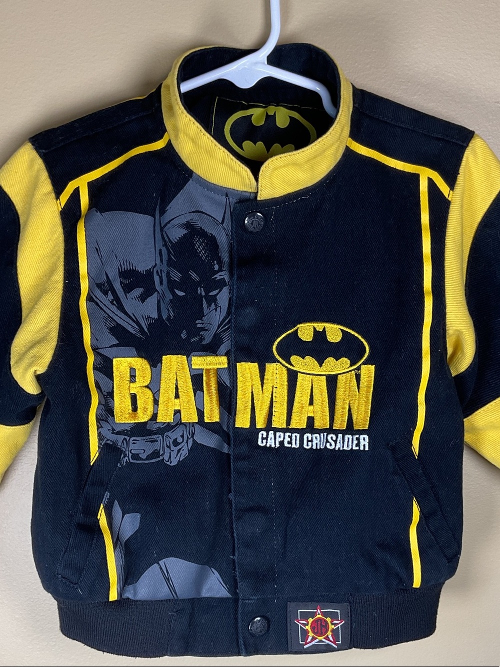 Batman Kids Black & Yellow Bomber Jacket - Caped Crusader Design 2T